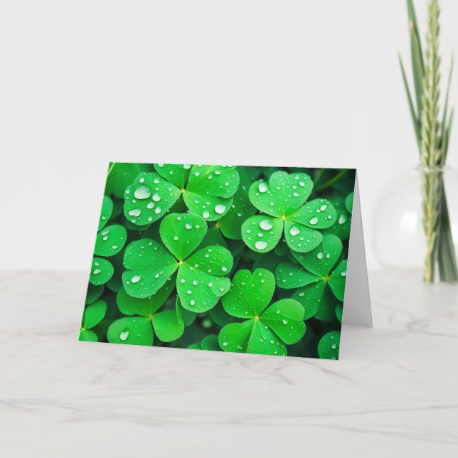 Irish Good Luck Four-Leaf Clovers Card (Front)