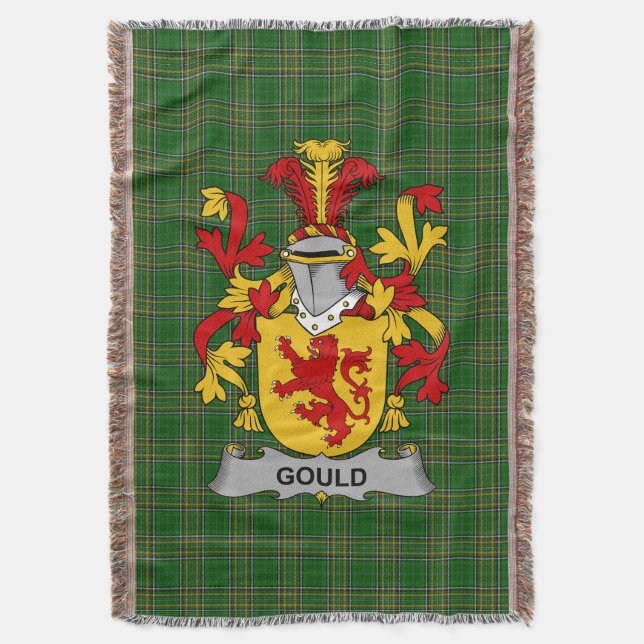  Irish Gould Coat of Arms Family Crest Ireland Throw Blanket (Front Vertical)