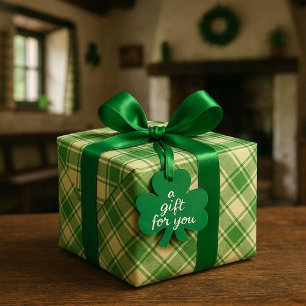 Irish Green and White Plaid  Wrapping Paper
