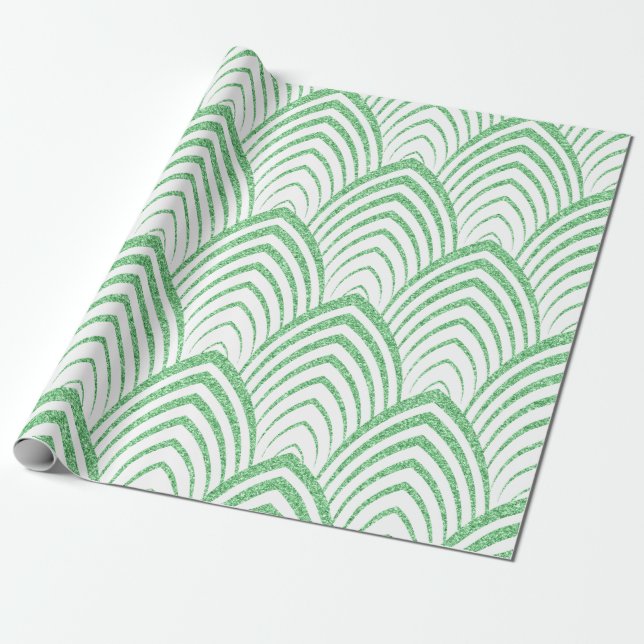 Irish Green Art-deco Geometric Pattern Wrapping Paper (Unrolled)