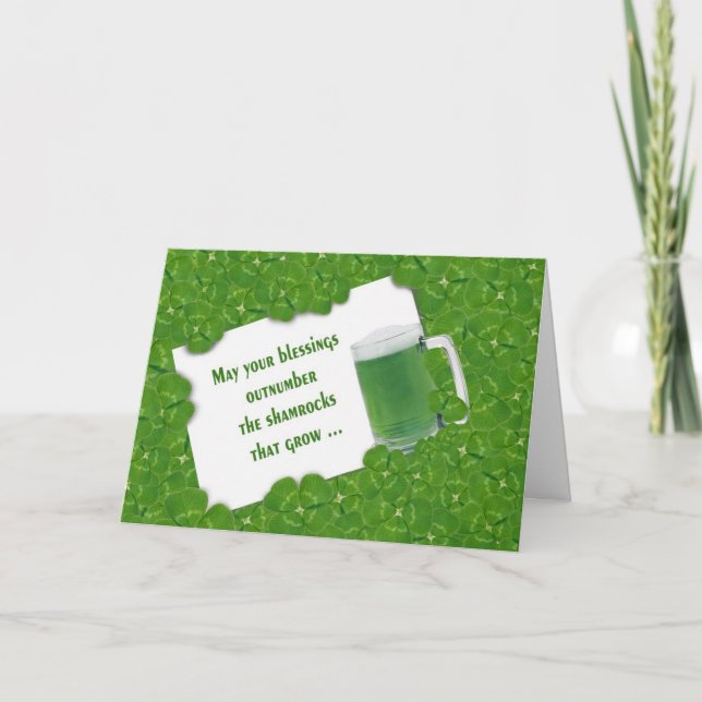 Irish Green Beer and Shamrocks Card (Front)