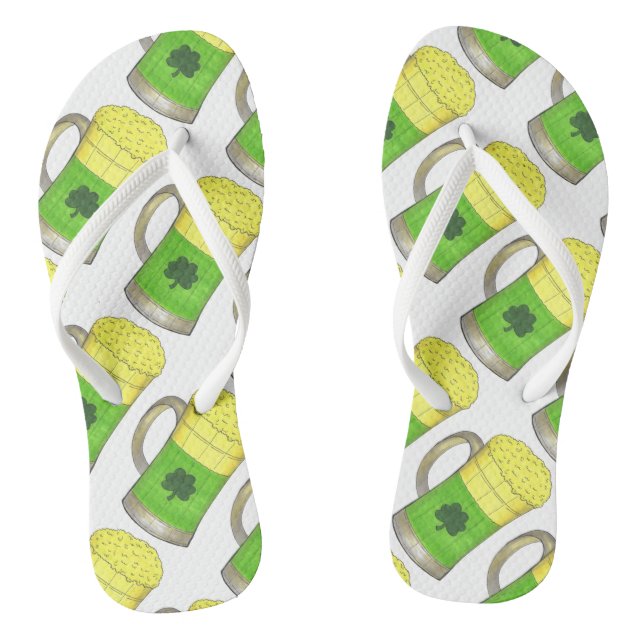 Irish Green Beer Mug St. Paddy's Day Bottoms Up Thongs (Footbed)