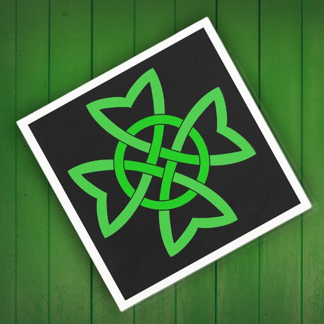 Irish Green Celtic Knot Napkin (Green Irish looped Celtic Knot design on black on a napkin.)
