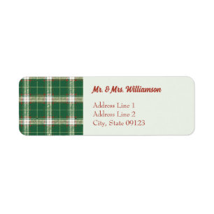 irish Green Christmas Plaid Return Address Label