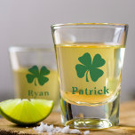 Irish Green Clover Personalised Monogram Name Shot Glass<br><div class="desc">Custom 4-leaf clover / shamrock shot glass has a simple first or last name monogram design that can be personalised. Makes a great wedding party gift for the groomsmen or present for your favourite Irish lad. A perfect accessory to celebrate St. Patrick's Day! Sláinte!</div>