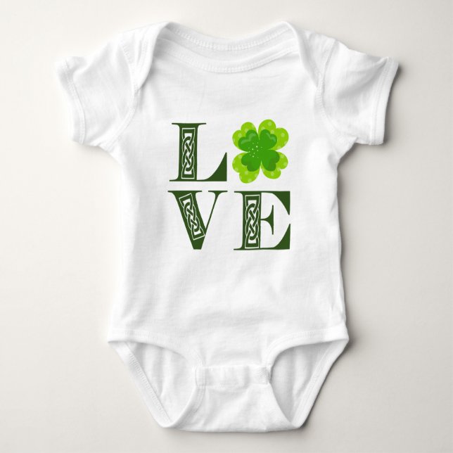 Irish Green Clover Shamrock Celtic Knot LOVE Baby Bodysuit (Front)