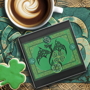 Irish Green Dragon Celtic Glass Coaster