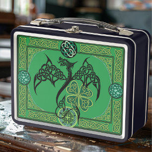 Irish Green Dragon Celtic Metal Lunch Box