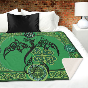Irish Green Dragon Celtic Sherpa Blanket