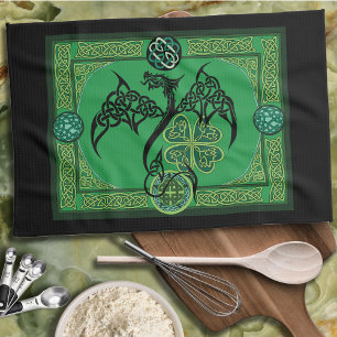 Irish Green Dragon Celtic Tea Towel