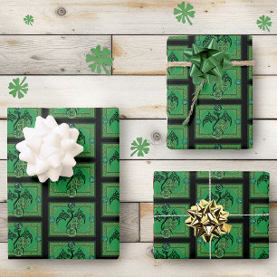 Irish Green Dragon Celtic Wrapping Paper Sheet