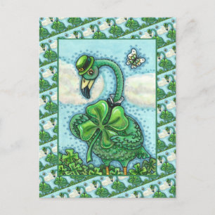 IRISH GREEN FLAMINGO, CUTE HAPPY ST. PATRICK'S DAY HOLIDAY POSTCARD
