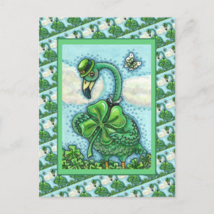 IRISH GREEN FLAMINGO, CUTE HAPPY ST. PATRICK'S DAY HOLIDAY POSTCARD