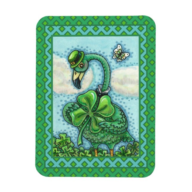 IRISH GREEN FLAMINGO, CUTE HAPPY ST. PATRICK'S DAY MAGNET (Vertical)