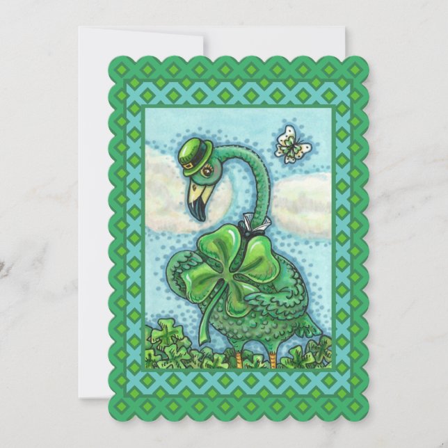 IRISH GREEN FLAMINGO, HAPPY ST. PATRICK'S DAY Flat Holiday Card (Front)