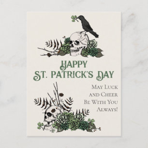 Irish Green Floral Skulls Happy St. Patrick's Day Postcard