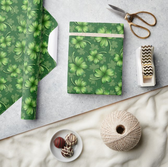 Irish Green Four Leaf Clover Wrapping Paper (Crafts)
