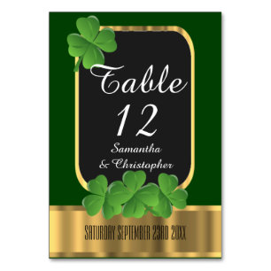 Irish green, gold and shamrock wedding table number