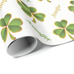 Irish green, gold clover St. Patrick's Day Wrapping Paper