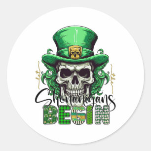 Irish Green Let The Shenanigans Begin Retro St Pat Classic Round Sticker