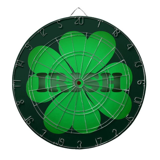 Irish green modern typography four leaf clover dartboard (Front)