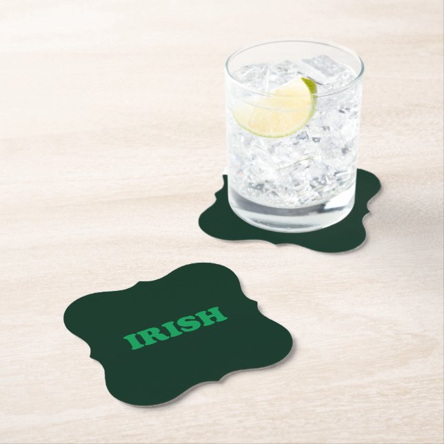  Irish Green modern typography Saint Patrick's Day Paper Coaster (Insitu)