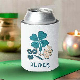Irish Green Shamrock Clover Personalized Can Cooler