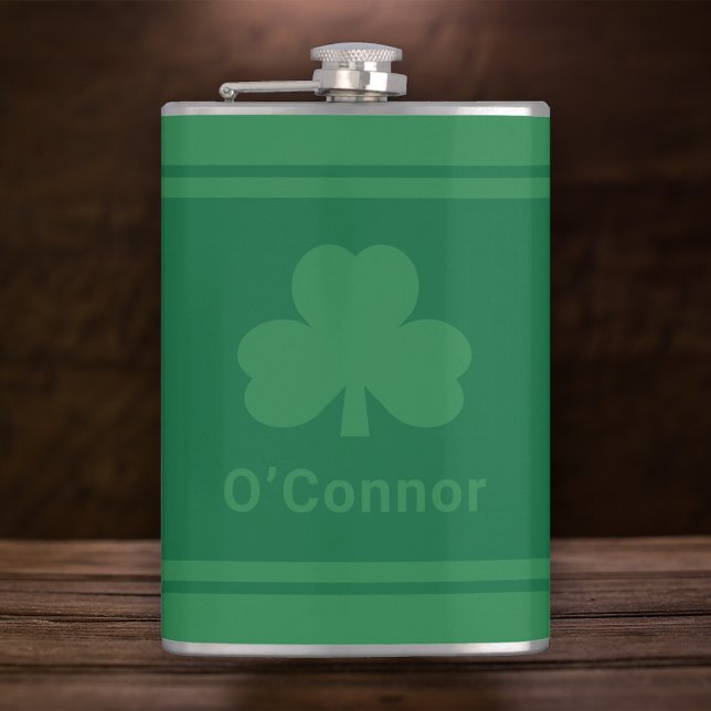 Irish Green Shamrock Custom Last Name Hip Flask (Creator Uploaded)