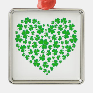 Irish Green Shamrock Heart Metal Ornament