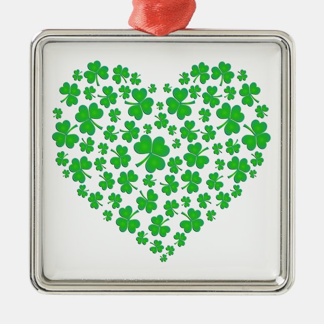 Irish Green Shamrock Heart Metal Ornament (Front)