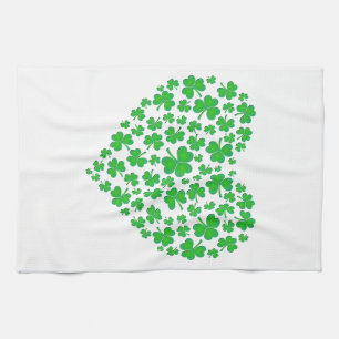Irish Green Shamrock Heart Tea Towel
