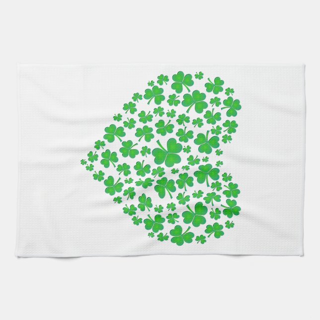 Irish Green Shamrock Heart Tea Towel (Horizontal)