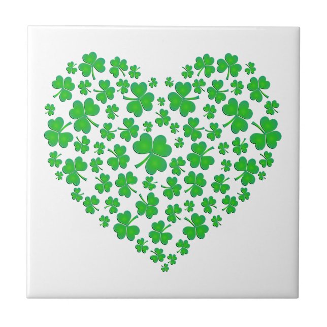 Irish Green Shamrock Heart Tile (Front)
