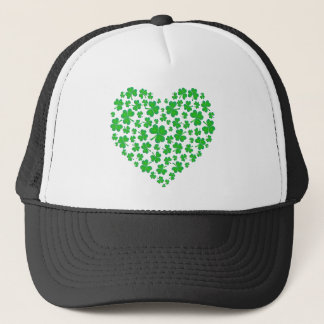 Irish Green Shamrock Heart Trucker Hat