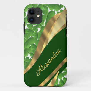 Irish green shamrock pattern personalised iPhone 11 case