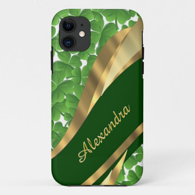 Irish green shamrock pattern personalised Case-Mate iPhone case (Back)
