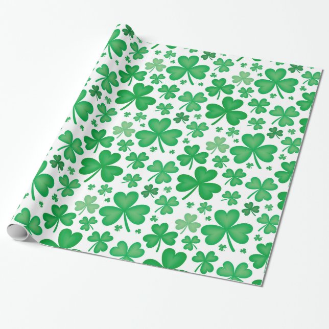 Irish Green Shamrock Pattern Wrapping Paper (Unrolled)