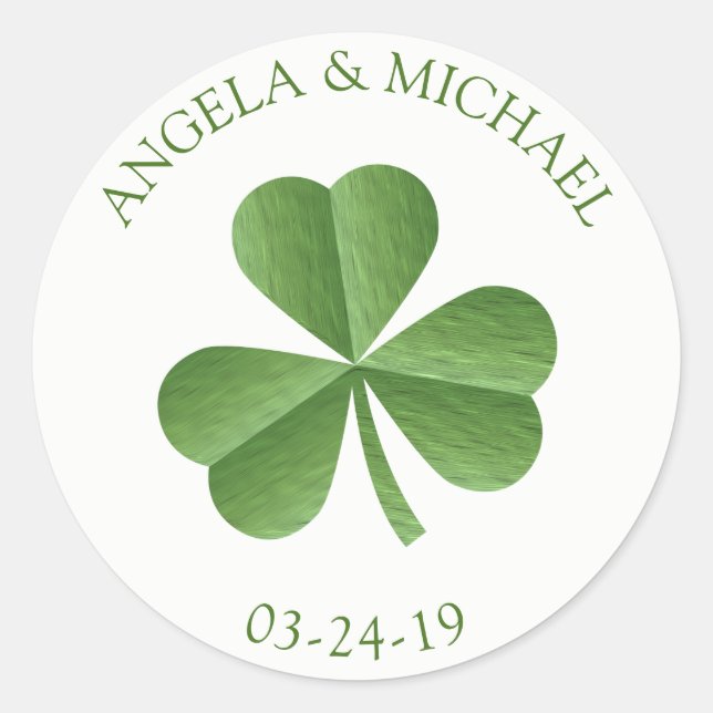 Irish Green Shamrock Wedding Classic Round Sticker (Front)