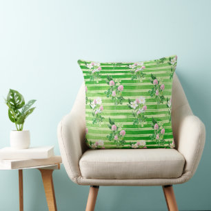 IRISH GREEN SHAMROCKS AND TINY PINK FLOWERS CUSHION