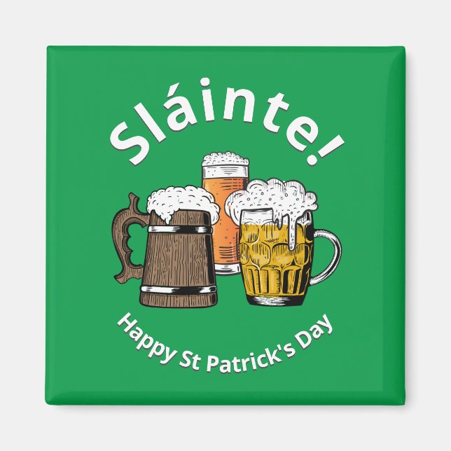 Irish Green Sláinte Cartoon Beers St Patricks Day Magnet (Front)