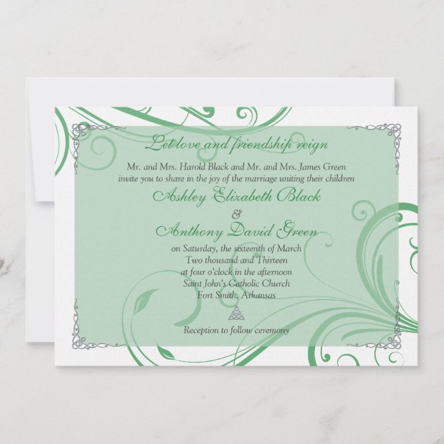 Irish Green White Celtic Wedding Invitation (Front)