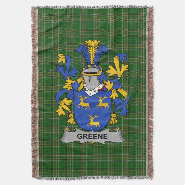  Irish Greene Coat of Arms Family Crest Ireland Throw Blanket (Front Vertical)