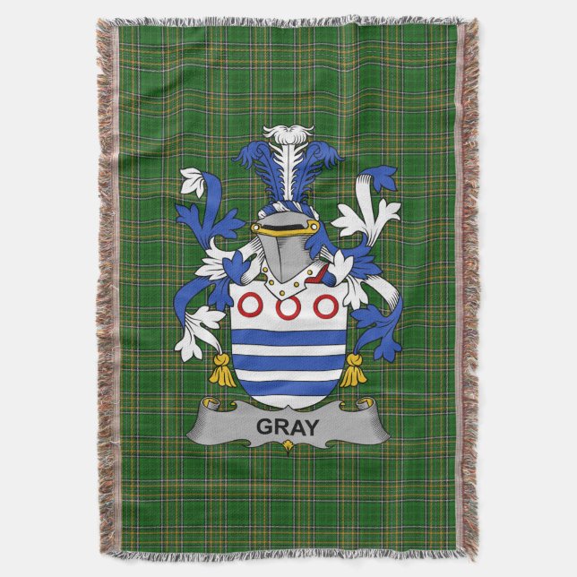  Irish Grey Coat of Arms Family Crest Ireland Throw Blanket (Front Vertical)
