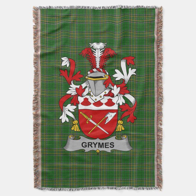  Irish Grymes Coat of Arms Family Crest Ireland Throw Blanket (Front Vertical)
