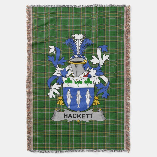  Irish Hackett Coat of Arms Family Crest Ireland Throw Blanket (Front Vertical)
