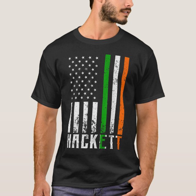 Irish HACKETT Family American Flag Ireland Flag T-Shirt (Front)