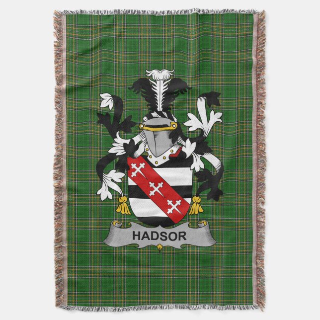  Irish Hadsor Coat of Arms Family Crest Ireland Throw Blanket (Front Vertical)