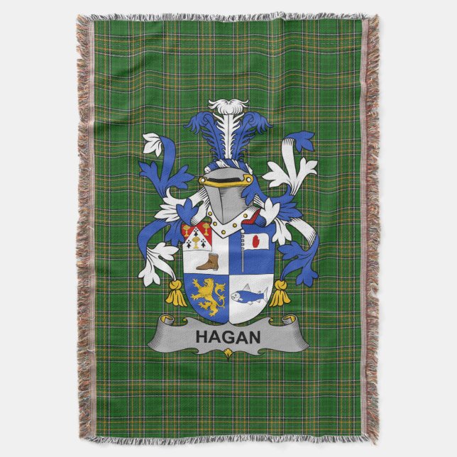  Irish Hagan or O_Hagan Coat of Arms Family Crest  Throw Blanket (Front Vertical)