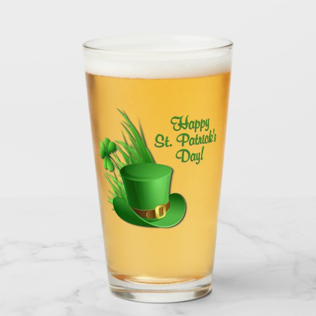 Irish Happy St Patrick's Day Hat  Glass (Front Filled)