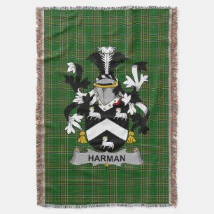 Irish Harman Coat of Arms Family Crest Ireland Throw Blanket